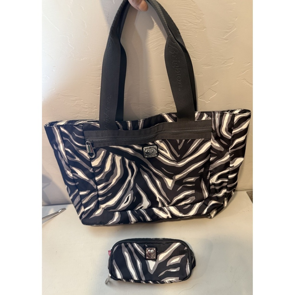 Brighton 2 Piece Nylon Purse Women's Crossbody Zebra Print w/ Travel Makeup Bags